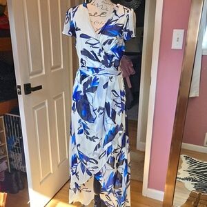 Floral Wrap Dress in Blue and White